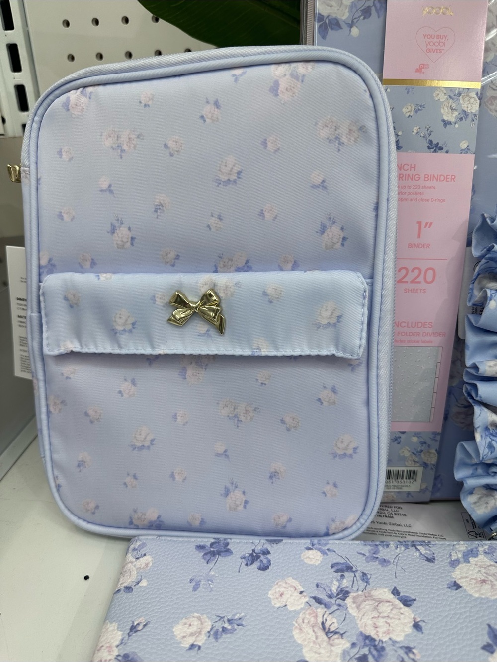 LoveShackFancy Everblooming Rosettes Blue Floral Brush/Tech Organizer Pouch